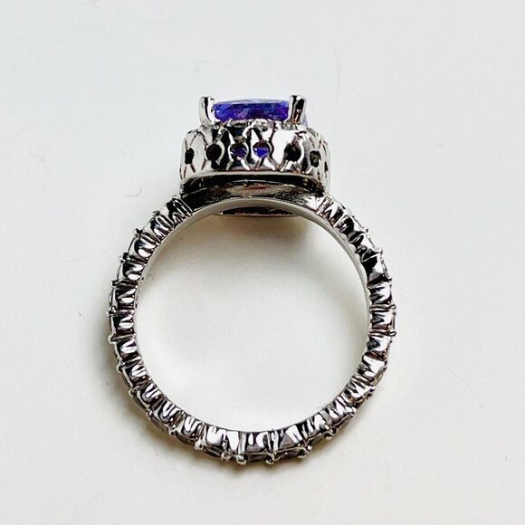 Sparkling Amethyst Sterling Silver‎ 925 Ring Size 8 Halo - Picture 2 of 10